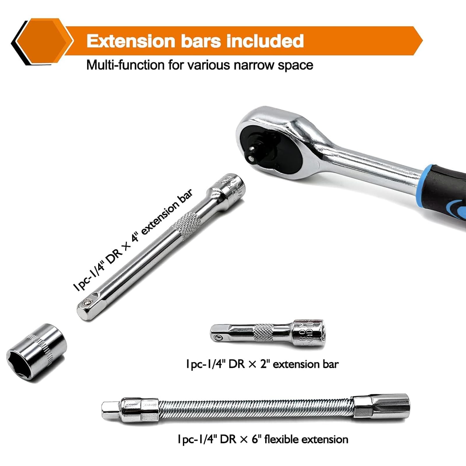 Egofine 46Pc 1/4″ Drive Socket & Ratchet Set Bit SAE Metric Blue Tool Kit