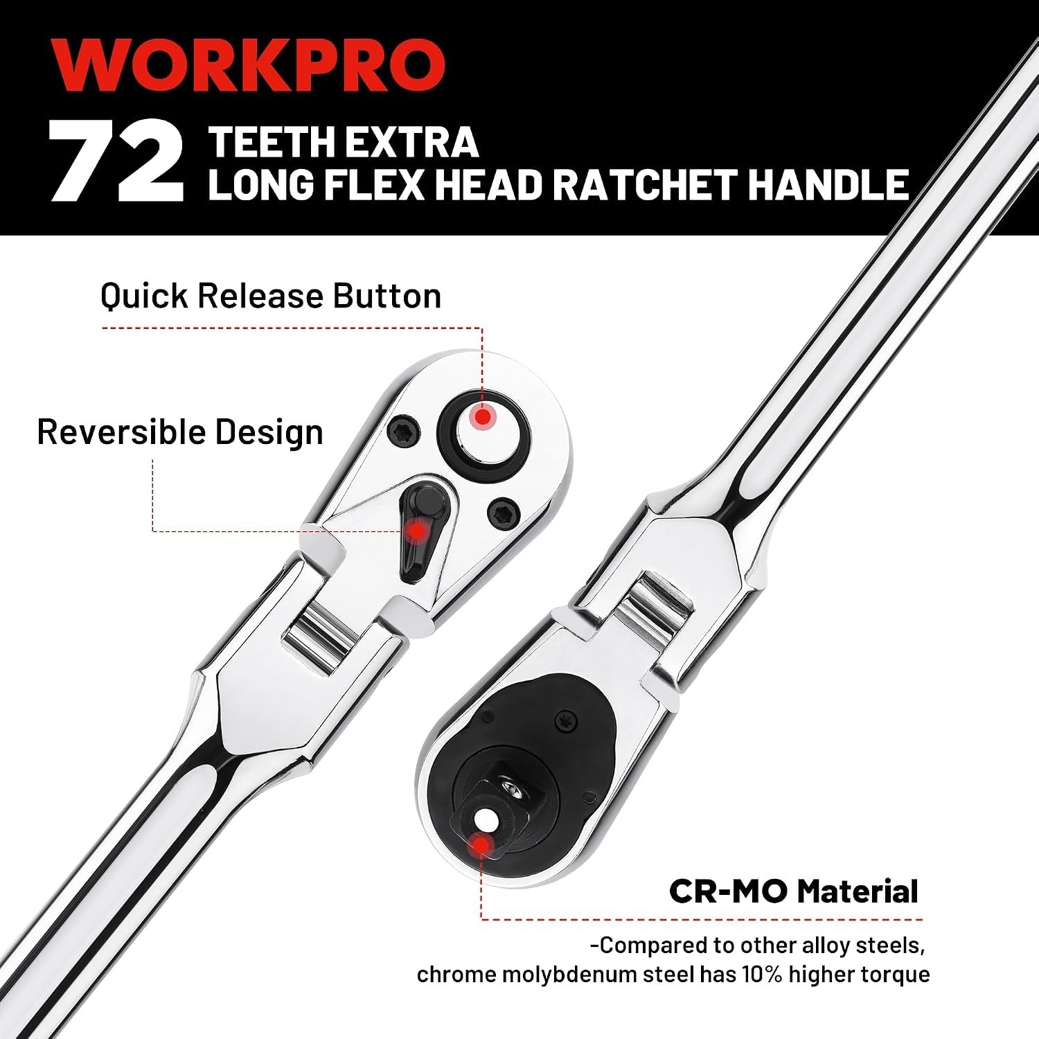 1/4 inch Drive Extra Long Flex Head Ratchet, 12 Inch Long | CR-V Steel Ratche…