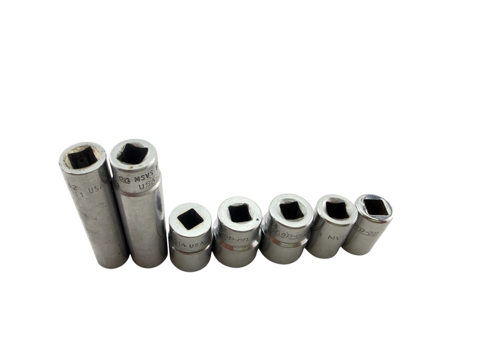 LOT OF 7 Snap-on 1/4″ Drive Deep Sockets 1/2 7/16 3/8 11/32
