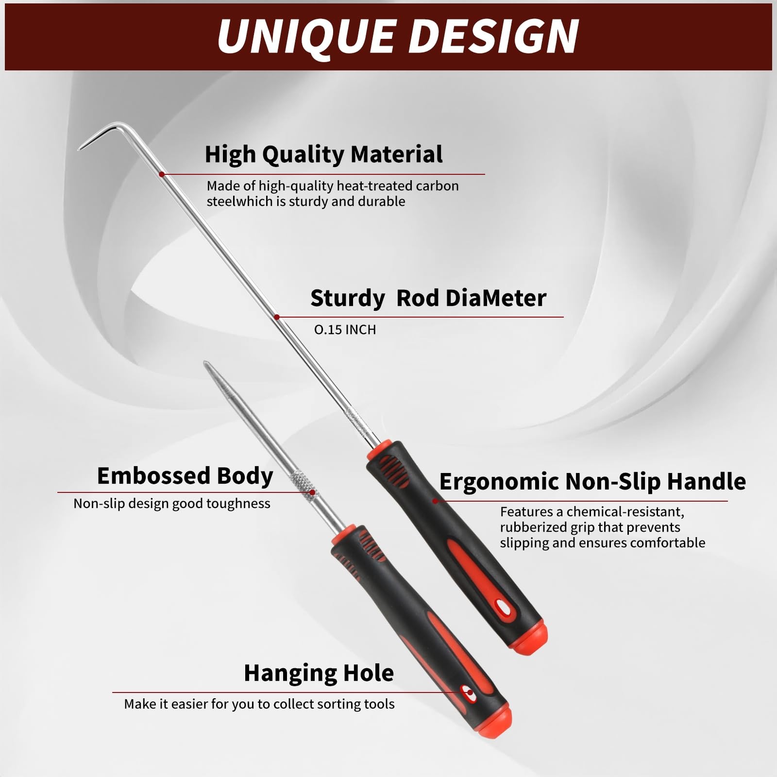 Pahiuii Hook and Pick Set – 10PCS Precision Tools with Non-Slip Grip red