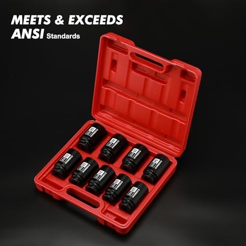 Large 1/2″ Drive Deep Impact Socket Set, 9-Piece, 6 Point, Metric 29mm-38mm, CR-