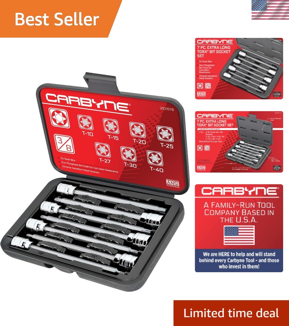 7-Piece Professional Torx Extra Long Bit Socket Set, T10-T40 Sizes, 3/8 in. D…