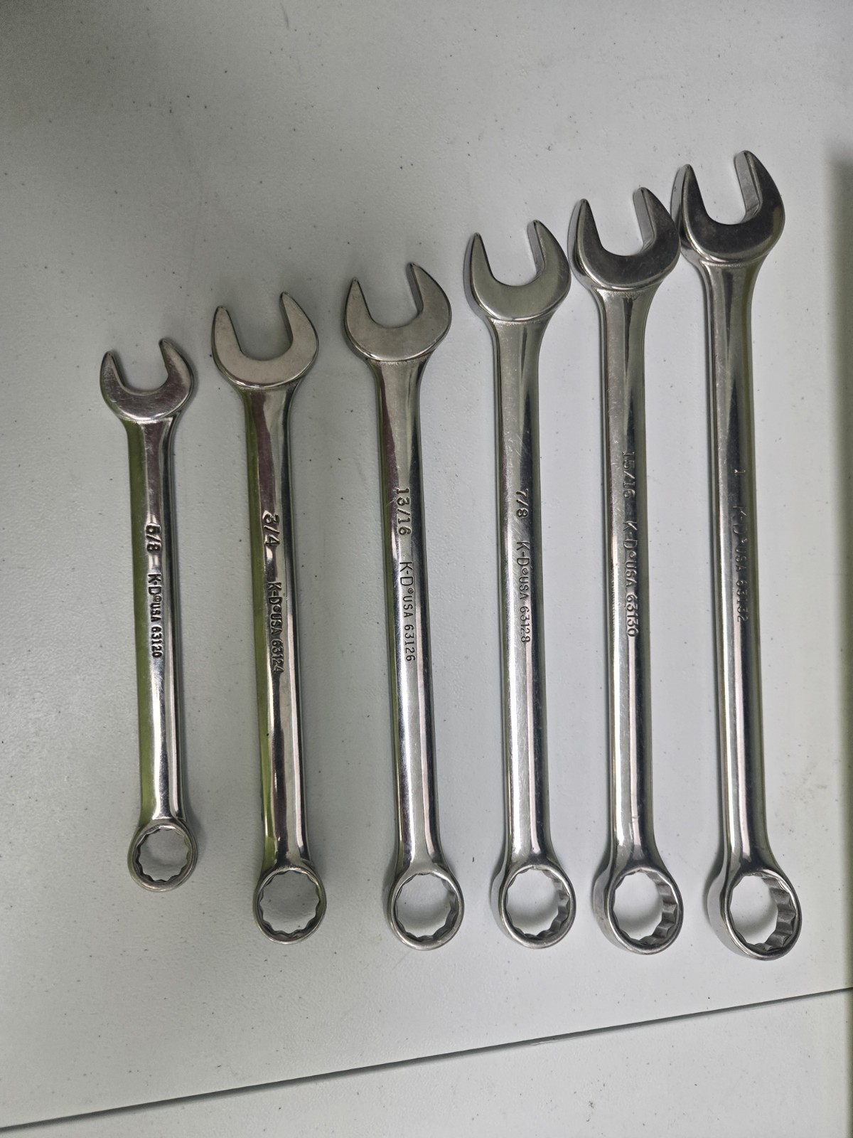 Lot of 6 K-D USA Made Combination Wrench Polished KD Large 1″ to 5/8″