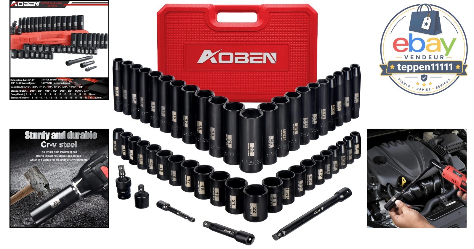 3/8-Inch Drive Impact Socket Set, 49 Pieces, Deep/Shallow