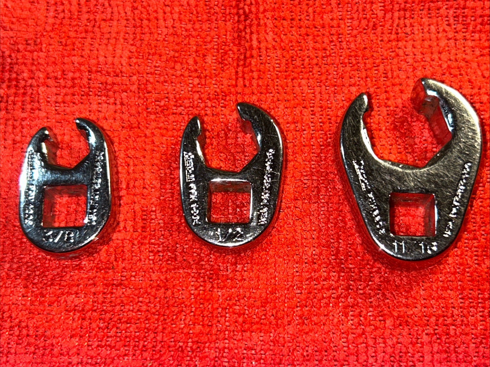 Snap-On Mechanics Tool Lot 3 pc SAE Crows Foot Set 3/8” Drive 3/8” 1/2” 11/16”