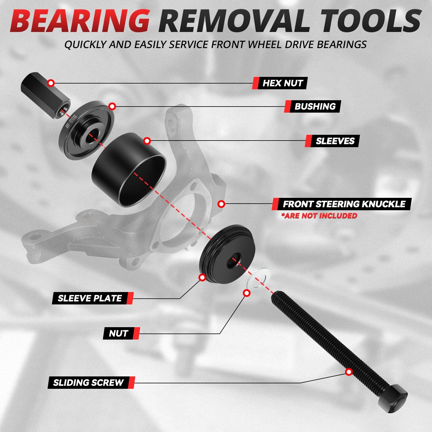 23Pcs Front Wheel Drive Bearing Removal Puller Adapter Tool Kit Set w/ Case
