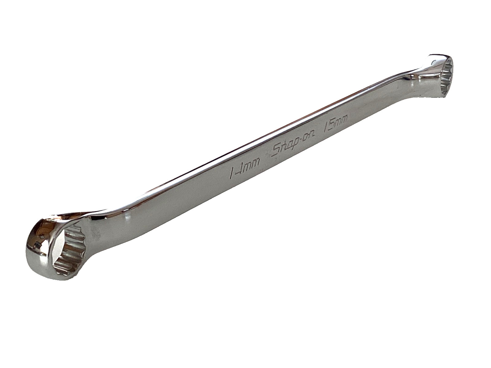 Snap On USA NEW 14MM x 15MM 12 Point Metric 10° Offset Chrome Box Wrench XBM1415