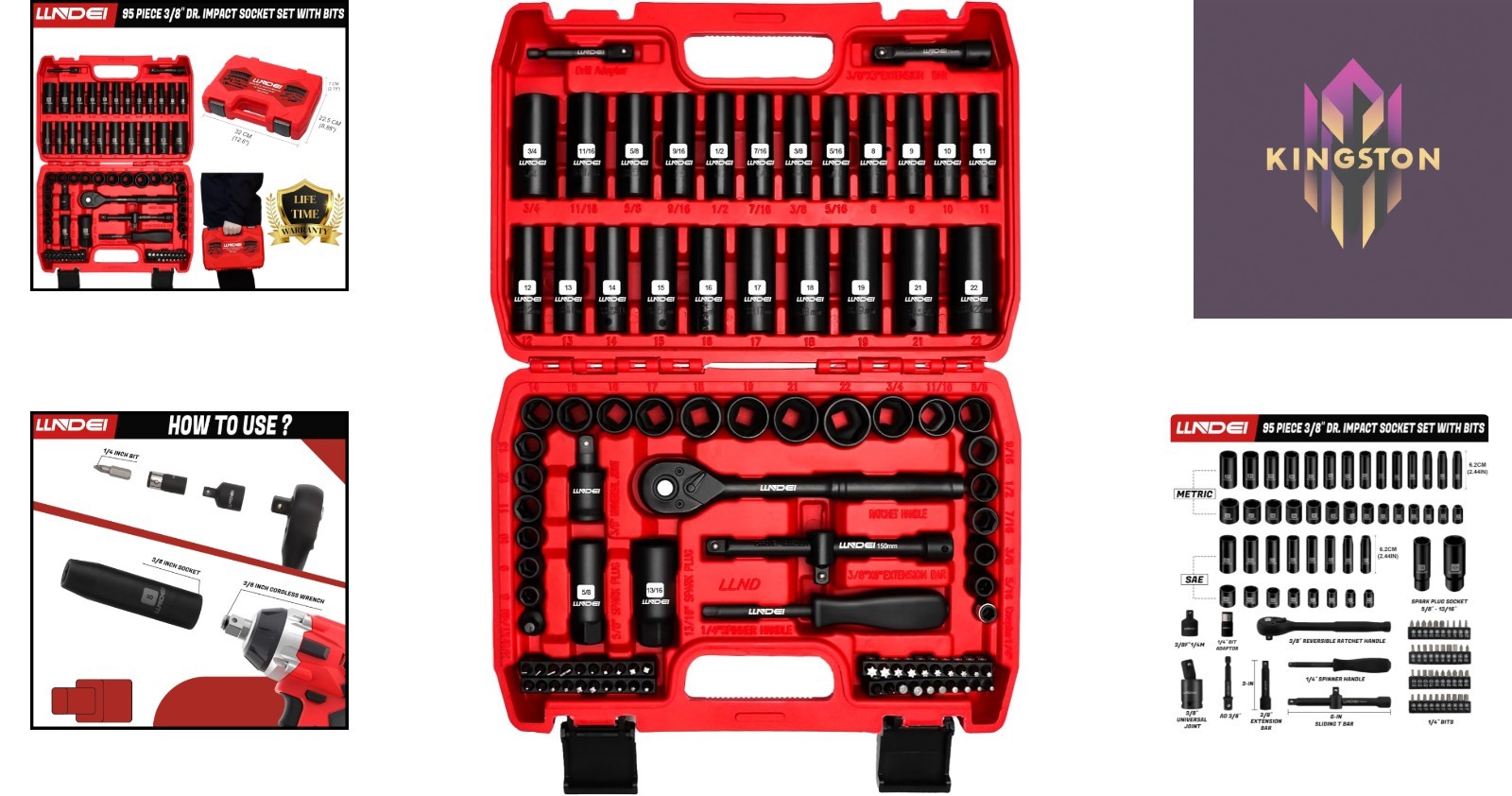 95-Piece Impact Socket Set, CR-V Steel, 3/8” Drive – Complete Auto Repair Kit