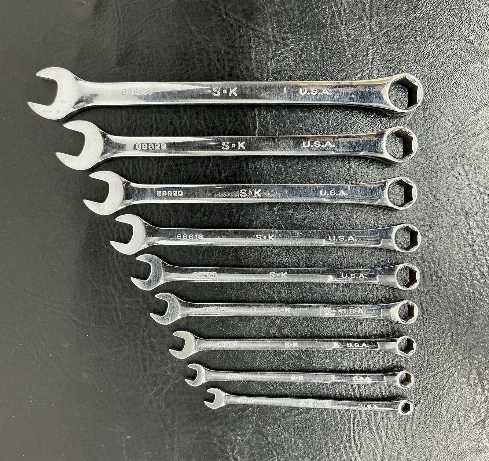Vtg SK Superkrome SAE Long 6 point Combination 9 Pcs Wrench Set USA 1/4-3/4