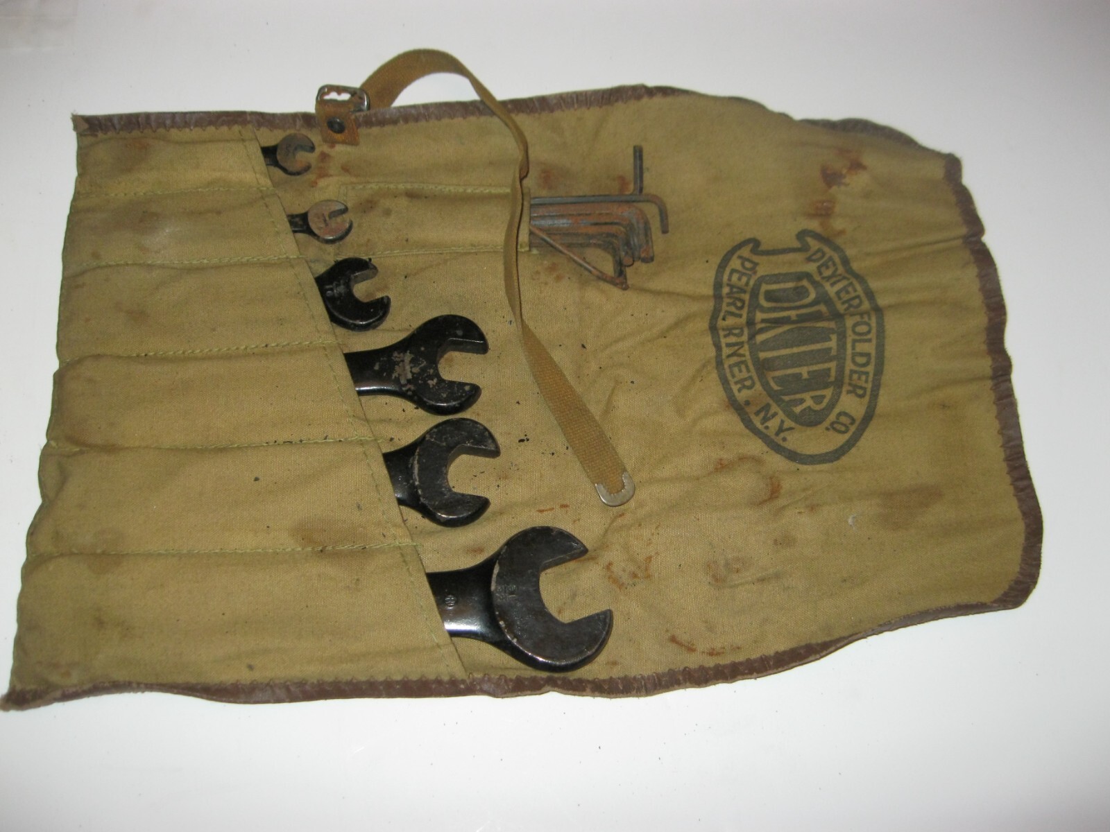 Vintage RARE Dexter Open End Wrench Set and hex wrench set in original pouch.