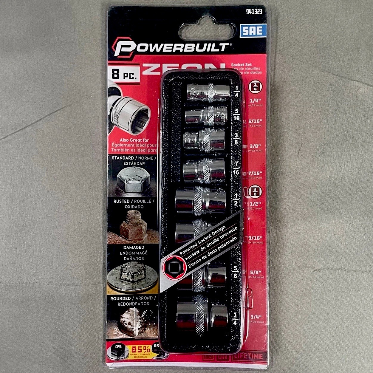 POWERBUILT ZEON Damaged & Rounded Bolt & Fastener 8 PC SAE Socket Set (941323)