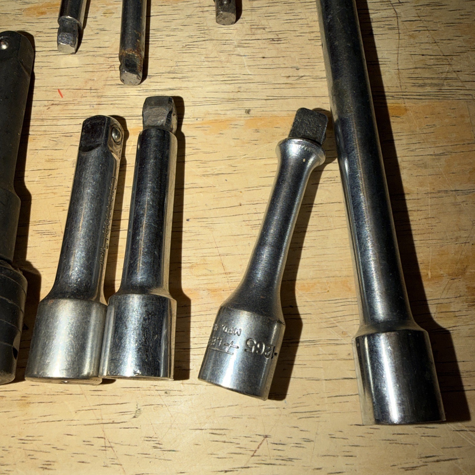 14 Pieces: Extensions, Adapters, T Bar Without T Bar…. Used, Mostly 3/8”, 1/4”