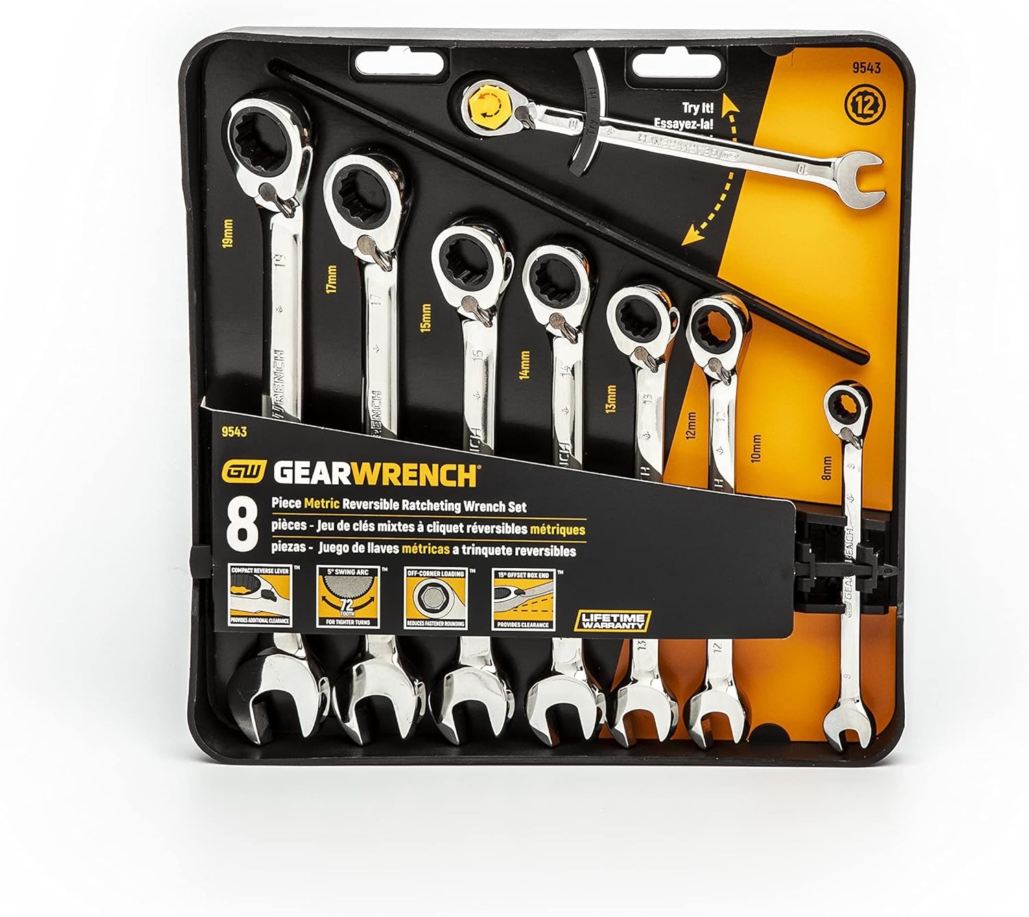 GEARWRENCH 8 Pc. 12 Pt. 8mm 10mm 12mm 13mm 14mm 15mm 17mm 19mm, Chrome