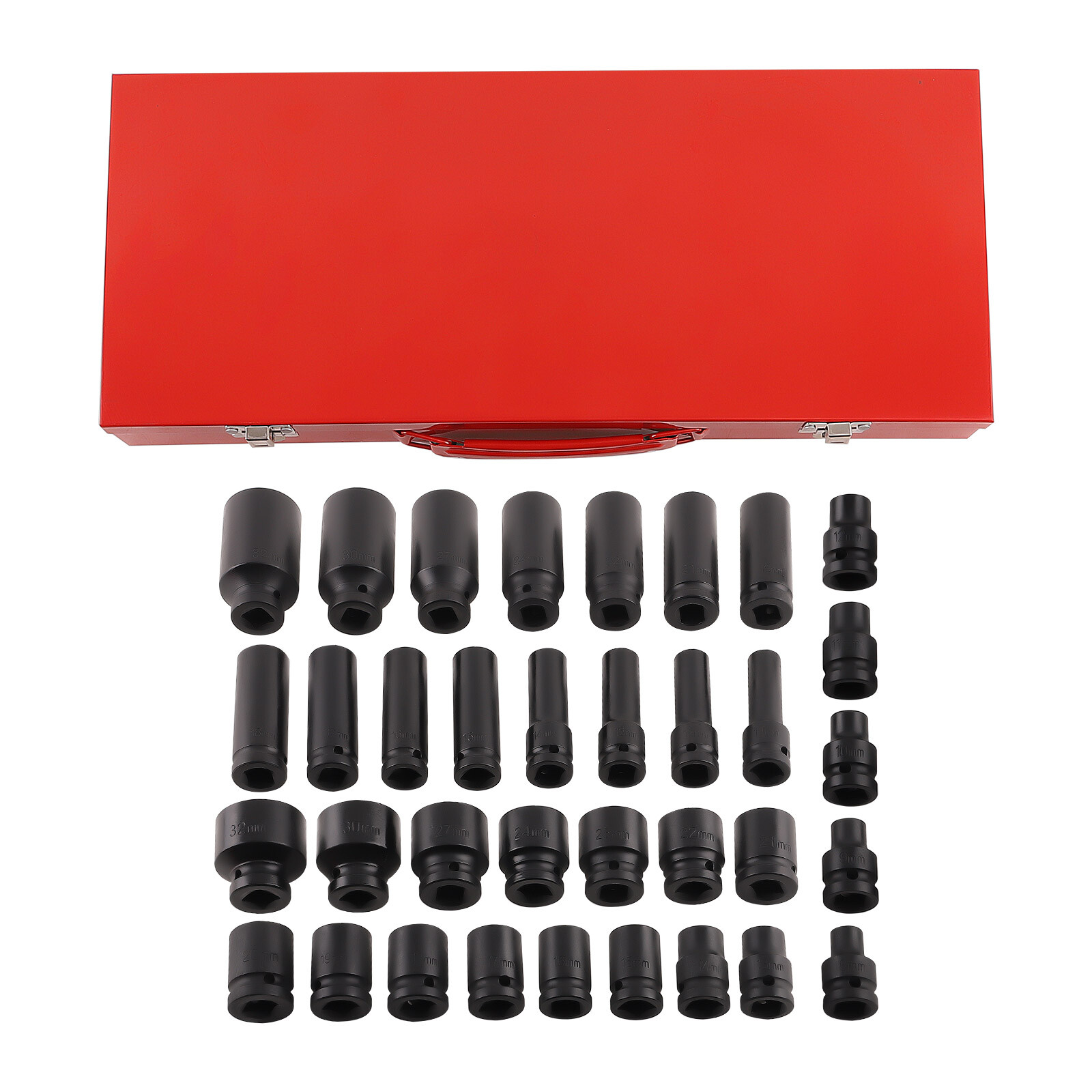 35pcs Deep Impact Socket 1/2″ Drive 8-32mm Metric 6 Point Garage Removal Tool