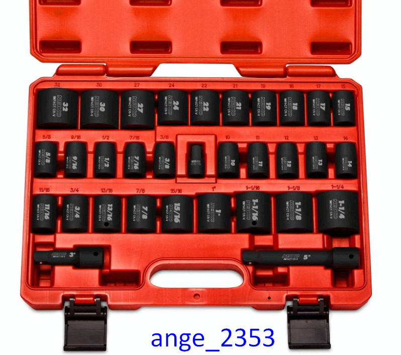 1/2in Drive Impact Socket Set 32Pc SAE & Metric Cr-V Steel 3/8–1-1/4in & 10-32mm