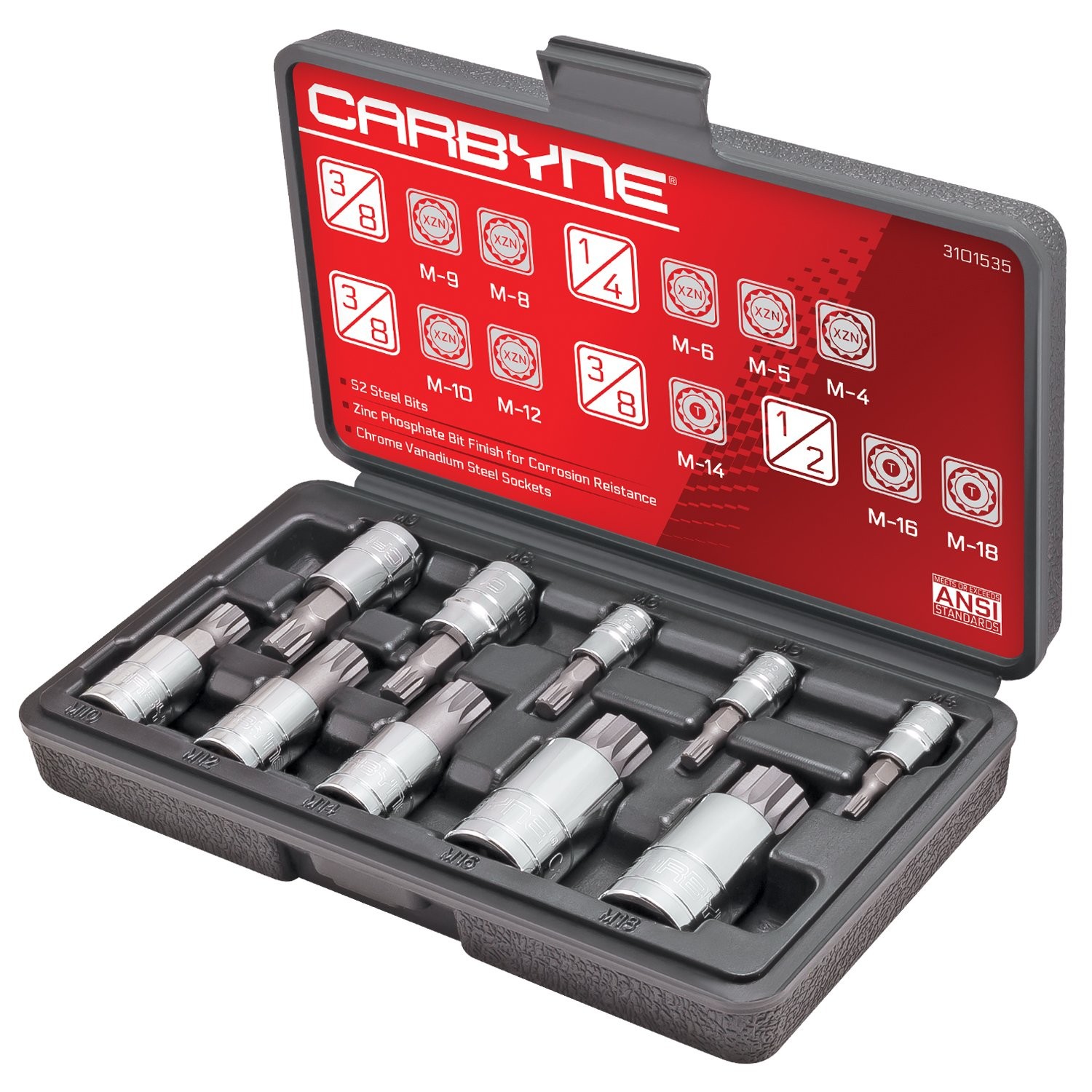 Xzn Triple Square Spline Bit Socket Set 10 Piece S2 Steel Bits | Metric 4mm 18mm