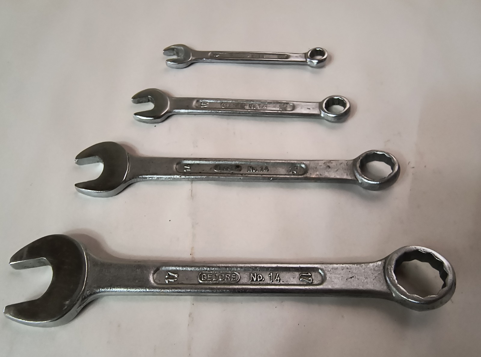 4 Vintage Gedore No. 14 Combination Metric Wrenches 8mm 10mm 14mm 17mm