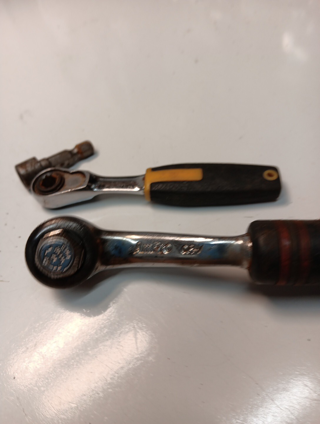 2 Vintage Ratchets,1/4 Drive Ampro C-rv ,no Name On The Other ,like A Nut Drive
