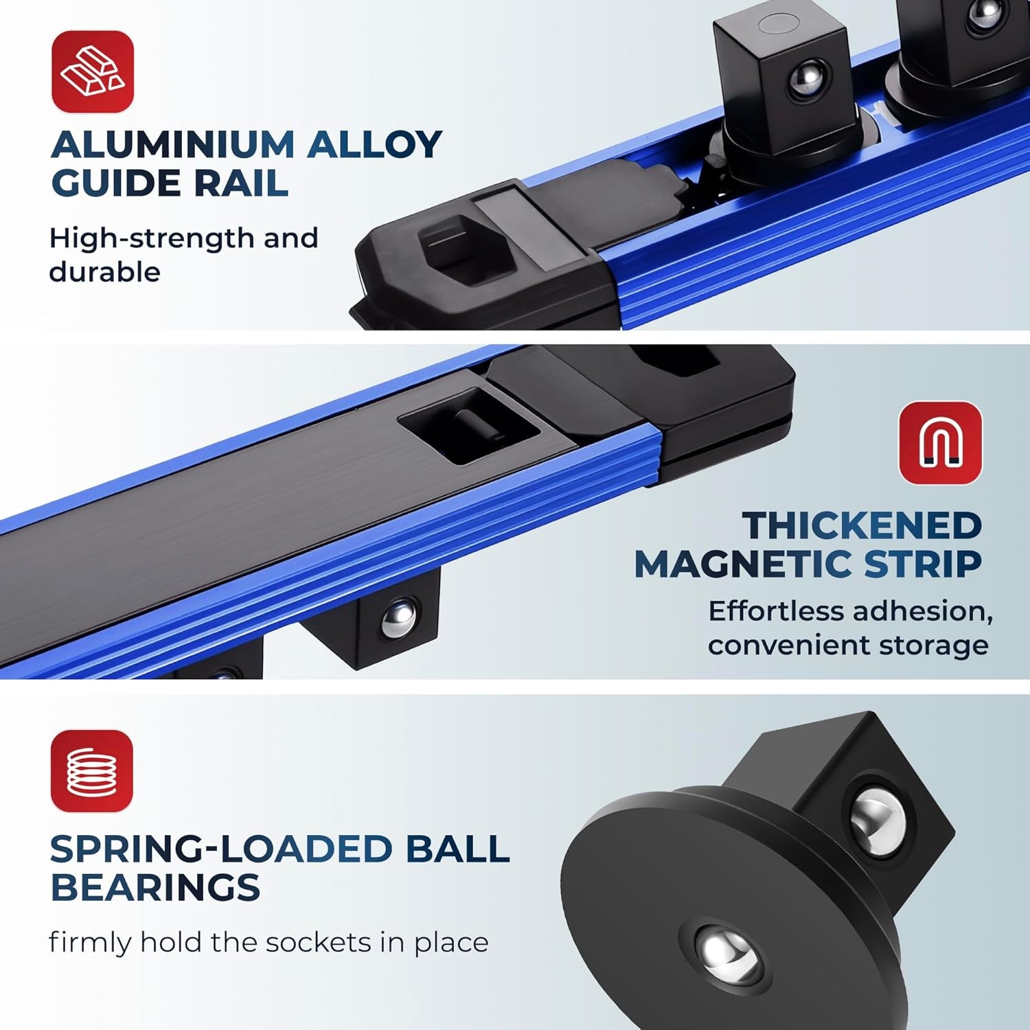 Magnetic Socket Organizer, 3/8″ Drive Aluminum Alloy Socket Rail