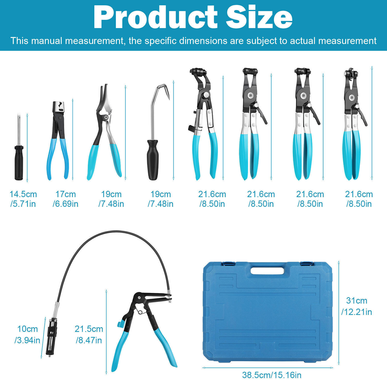 9pcs Flexible Hose Clamp Clip Plier Set Swivel Jaw Flat Band Automotive Tools