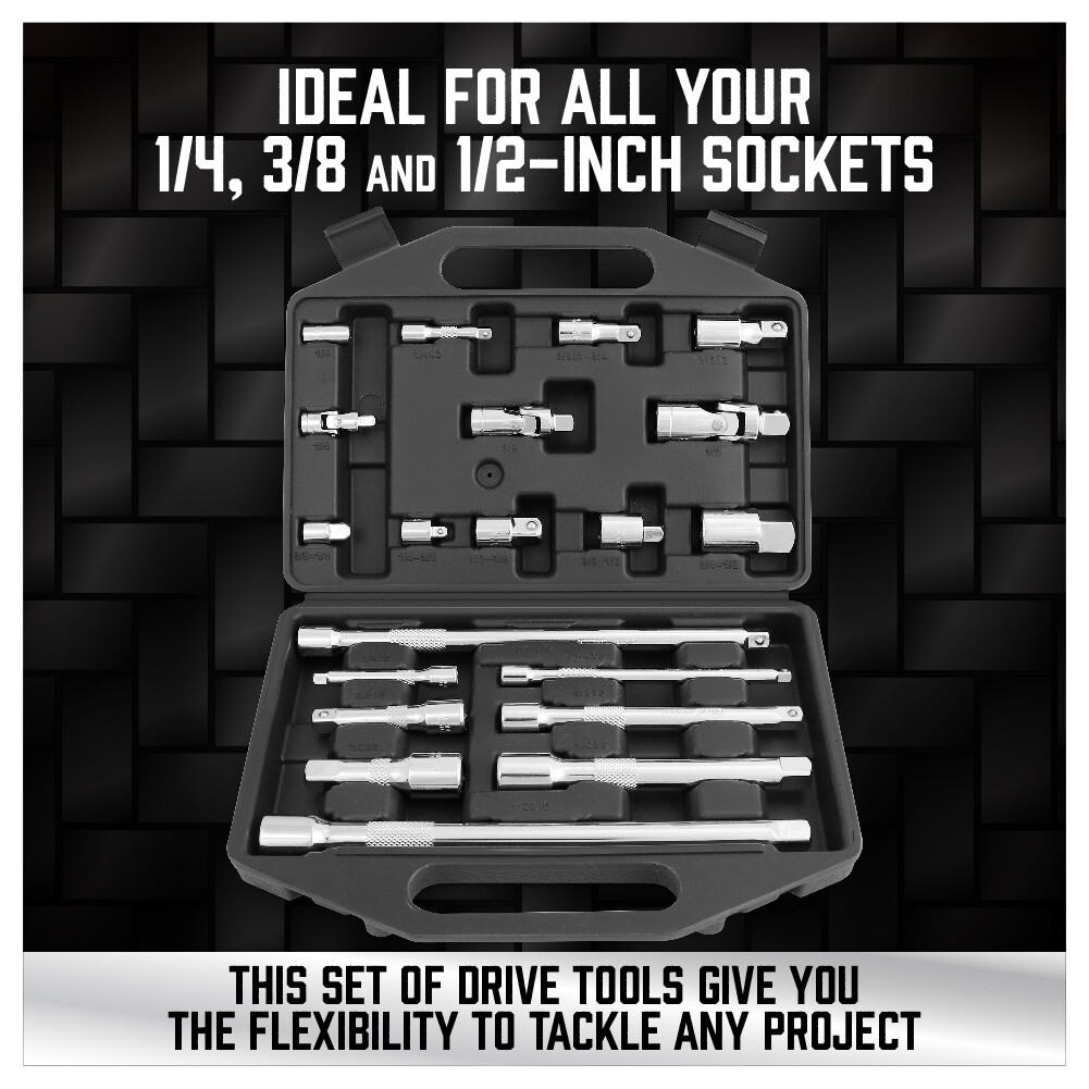 20 Extension Bar Set 1/4″ 3/8″ 1/2″ Drive Socket Wrench Universal Joint Adaptor