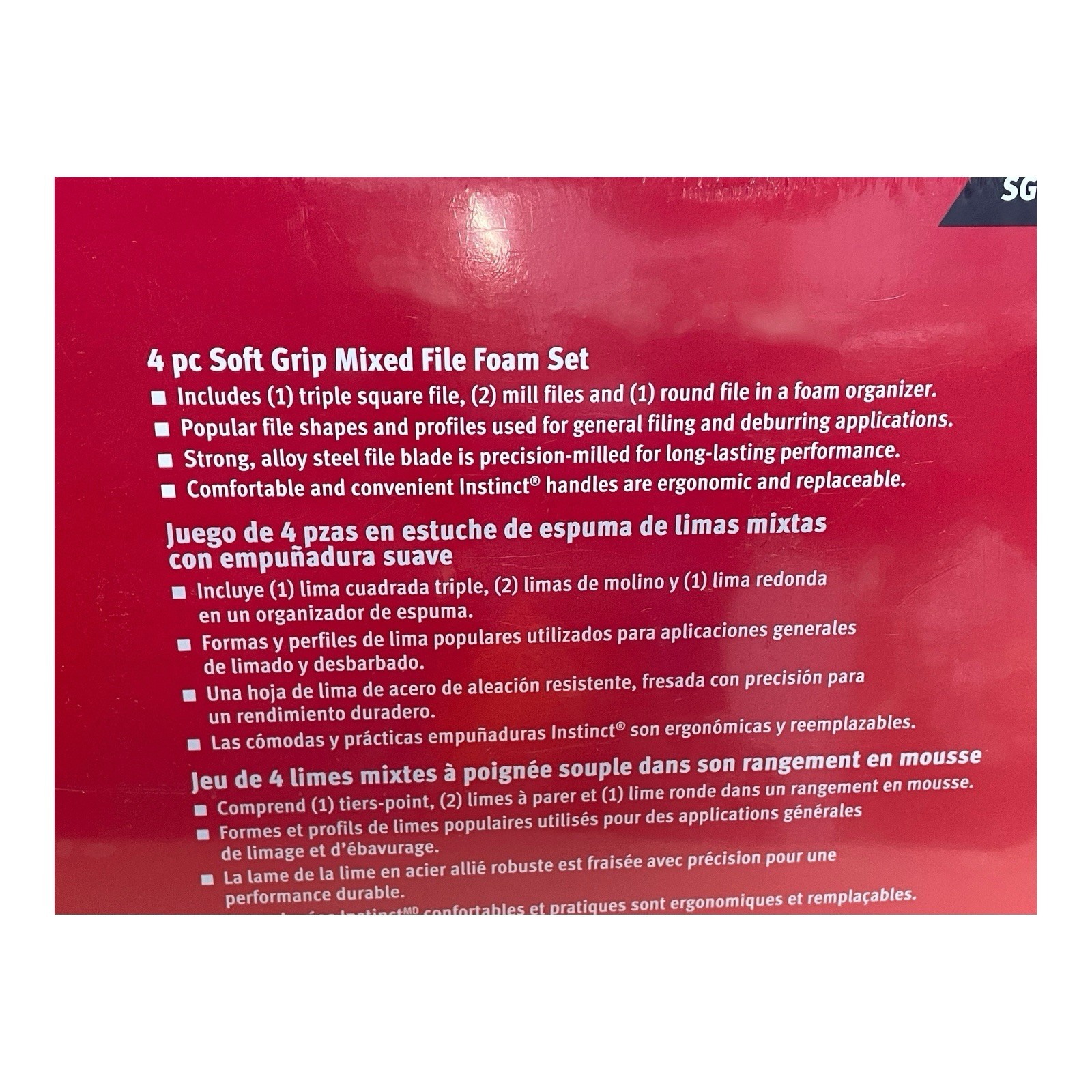 Snap on Tools Red Soft Grip Handle 4 Piece Mixed File Foam Set SGHBF500AFR