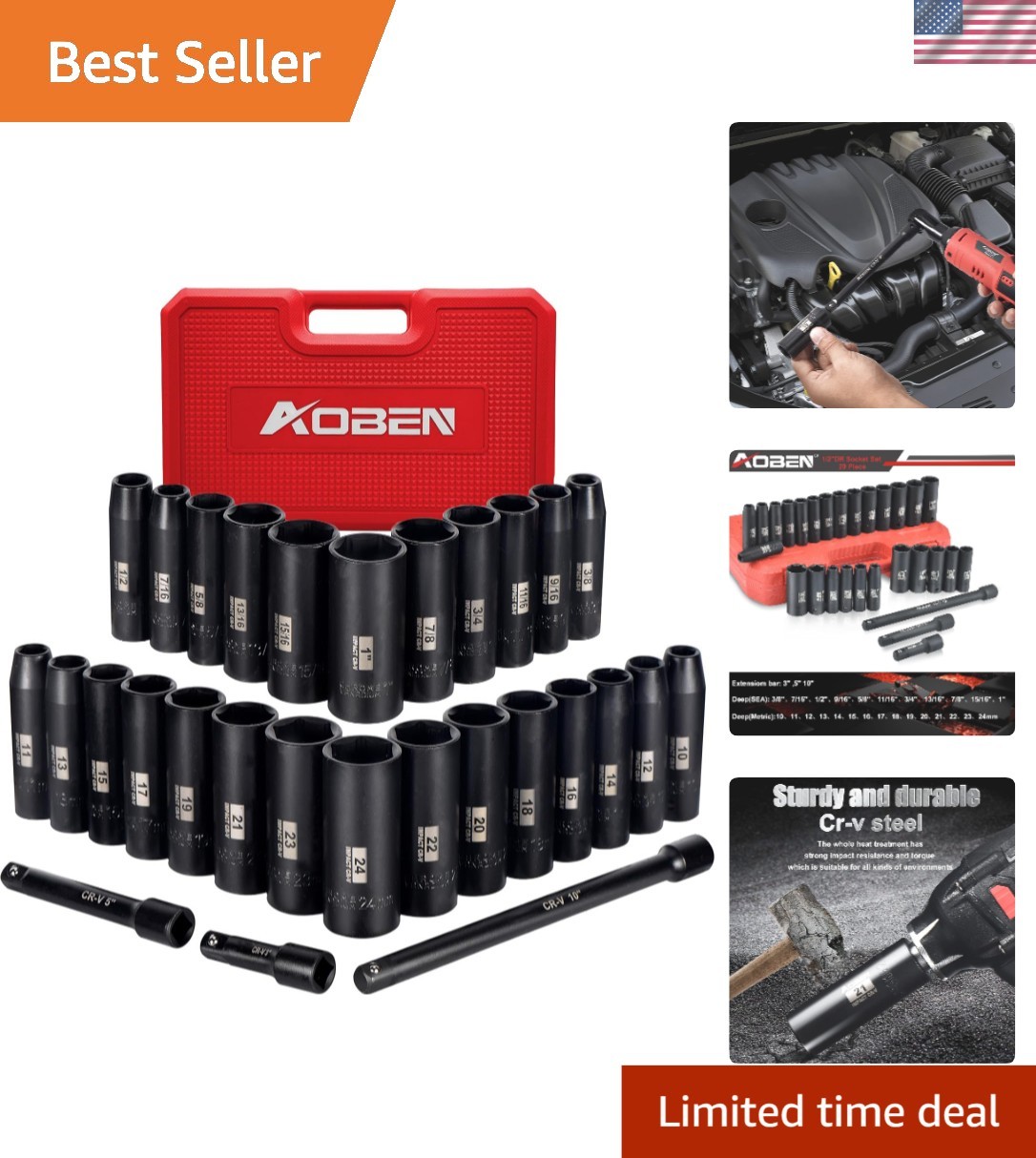 Professional 29-Piece Impact Socket Set in Chrome Vanadium Steel – Complete Kit
