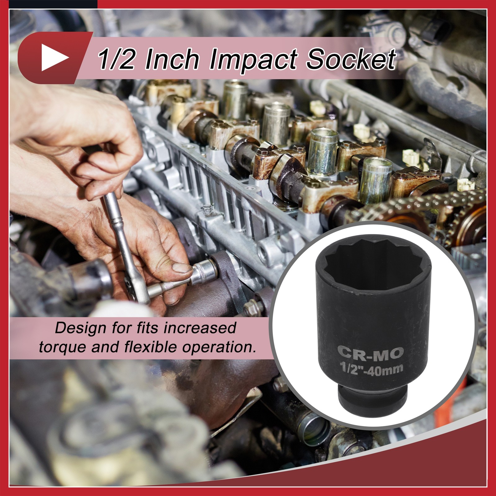 Universal 1/2 Inch Drive Impact Socket 40mm 12 Point High Carbon Steel 1 Pc