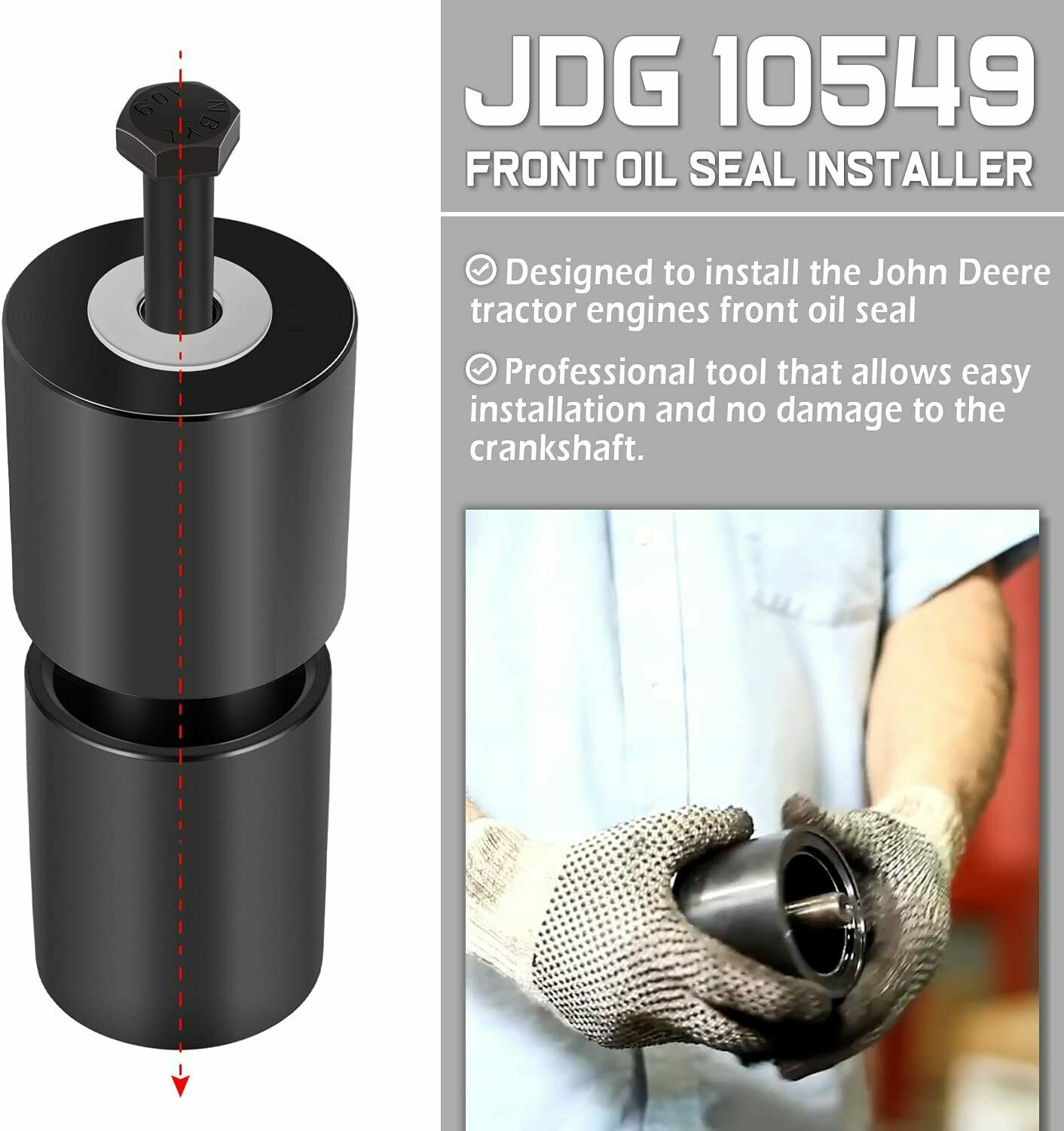 JDG10549 Front Oil Seal Wear Sleeve Installer Tool Set Kit Black Steel Durable