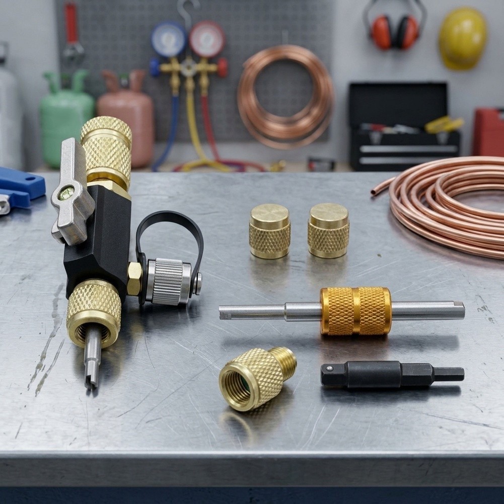 Brass and Stainless Steel Valve Core Remover Tool for Refrigeration Systems