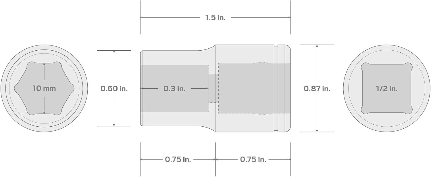 1/2 Inch Drive x 10 mm Shallow 6-Point Socket – Alloy Steel Quality