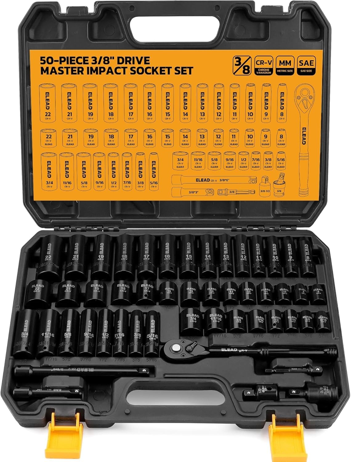 3/8″ Drive Impact Socket Set 50PCS Shallow & Deep Socket Set Metric and Standard