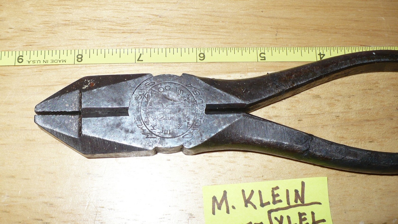 Vintage M. Klein Lineman Pliers 1857 Trademark Reg Chicago USA X L EL 1943 ?