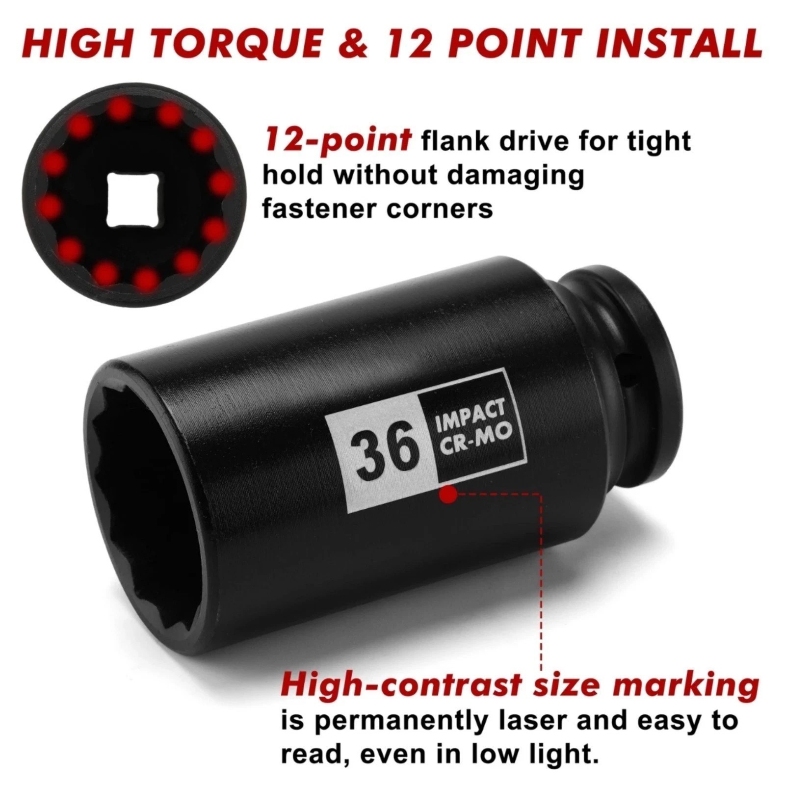 4pc 1/2″ Deep Impact Socket Set CR-MO – Axle Nut Spindle Sizes 30,32,34,36mm US