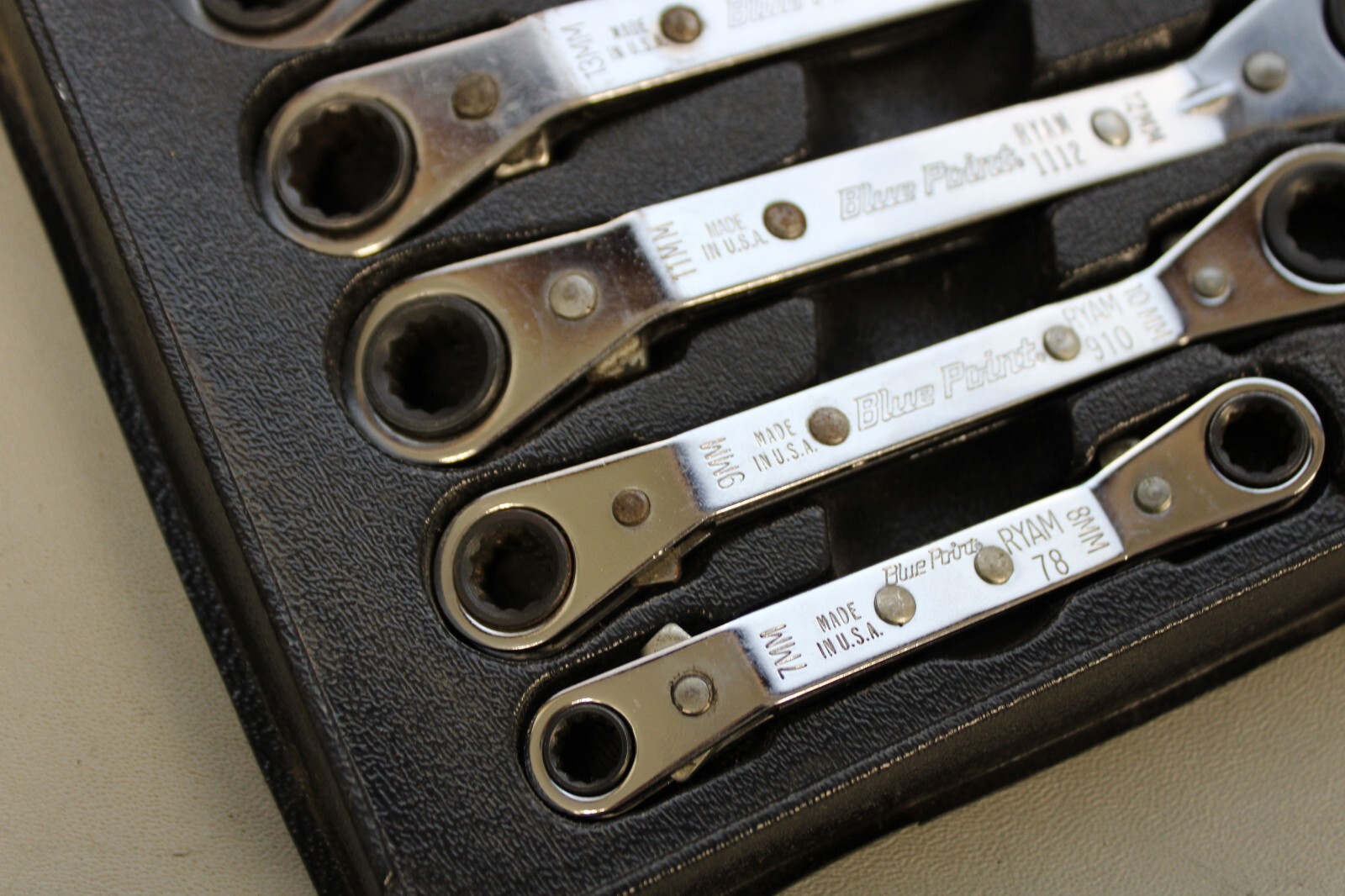 NICE! Blue-Point 5pc Metric 7-17mm 25° Offset Ratcheting Box Wrench Set RBYAM605