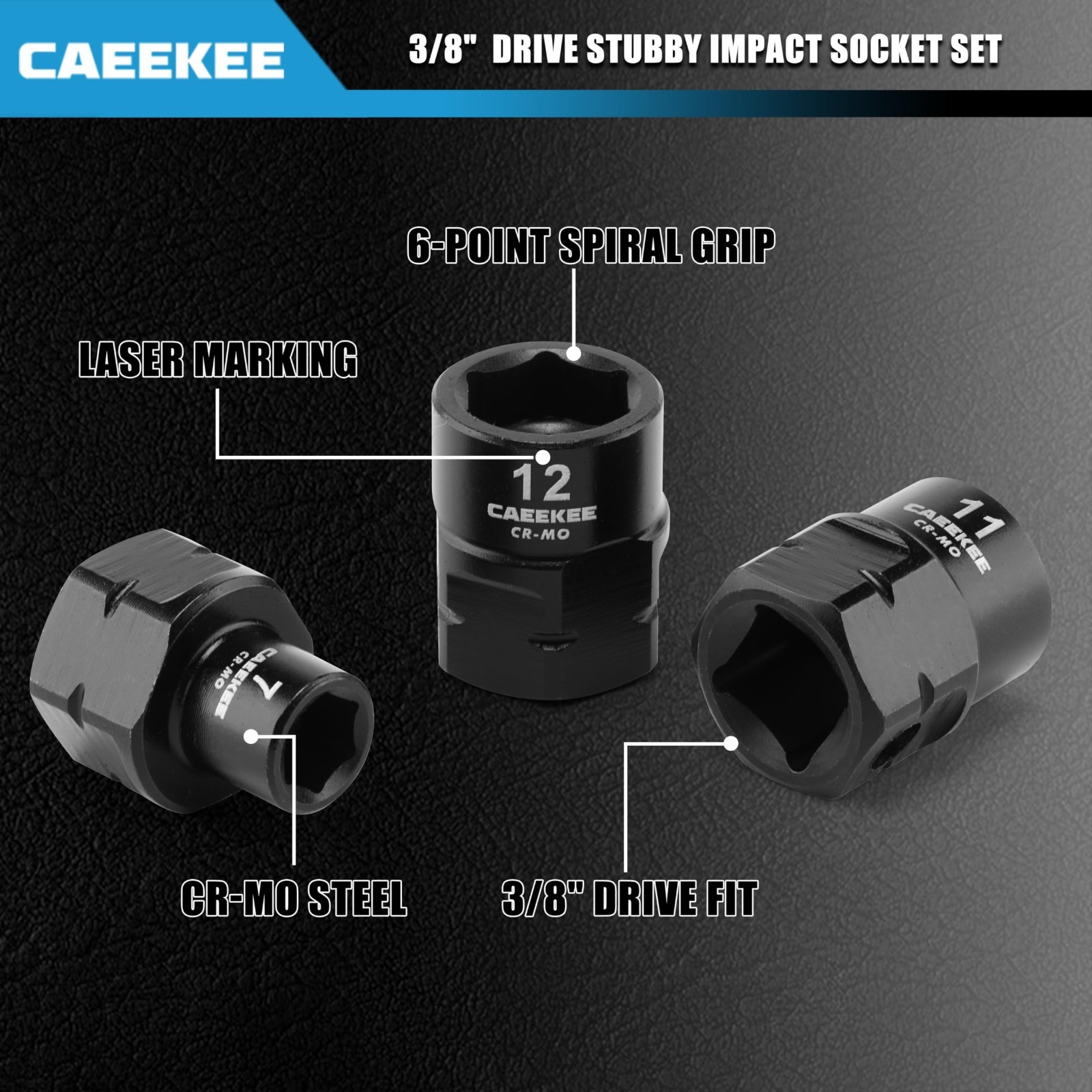 14-Piece Low Profile Nano Impact Socket Set 3/8″ Drive, 6-19mm, Cr-Mo, Stubby 6-