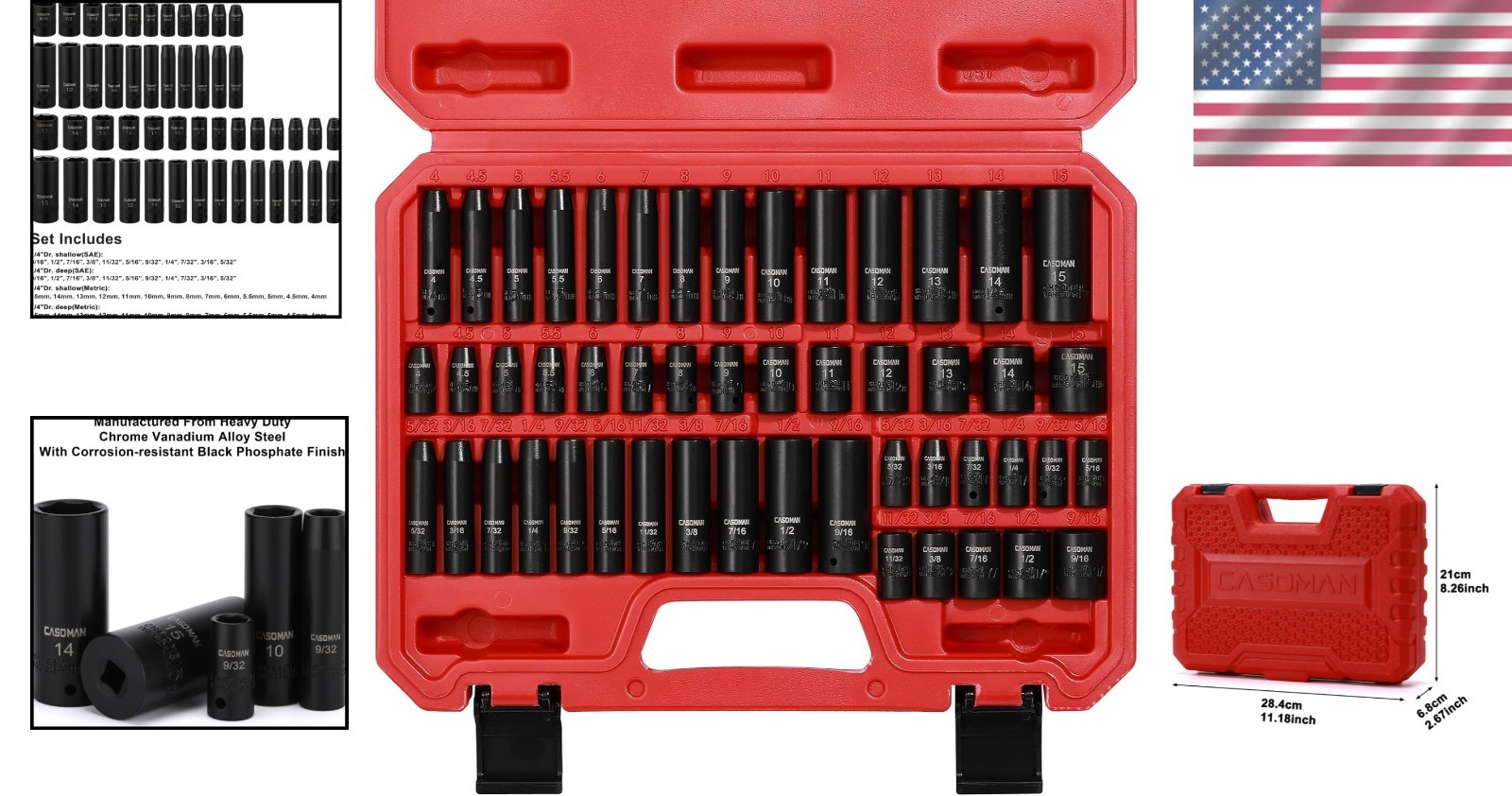 1/4 Inch Drive Master Impact Socket Set, 50-Piece, 6-Point, SAE/Metric, 5/32 …