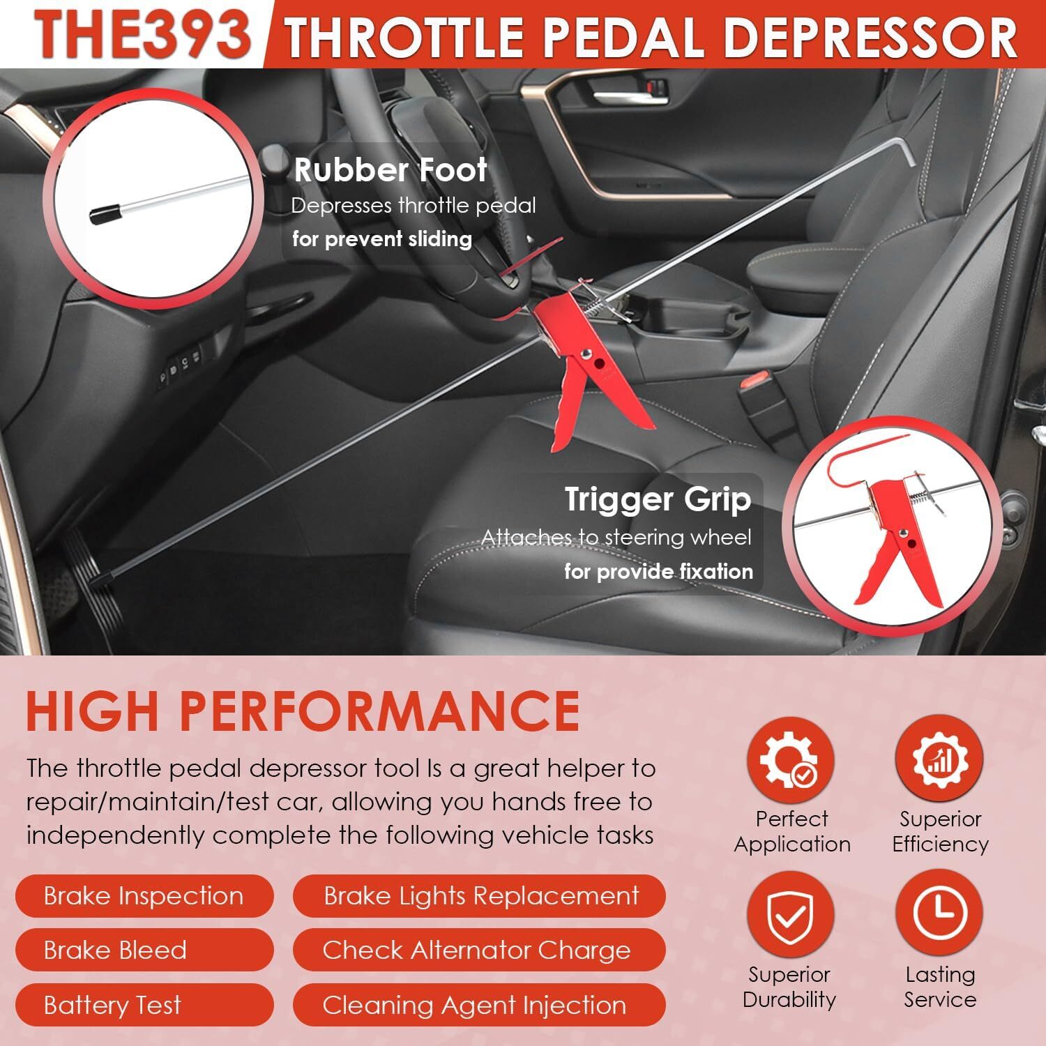 THE393 Pedal Depressor, Adjustable 36-Inch Brake Accelerator Pedal Depressor