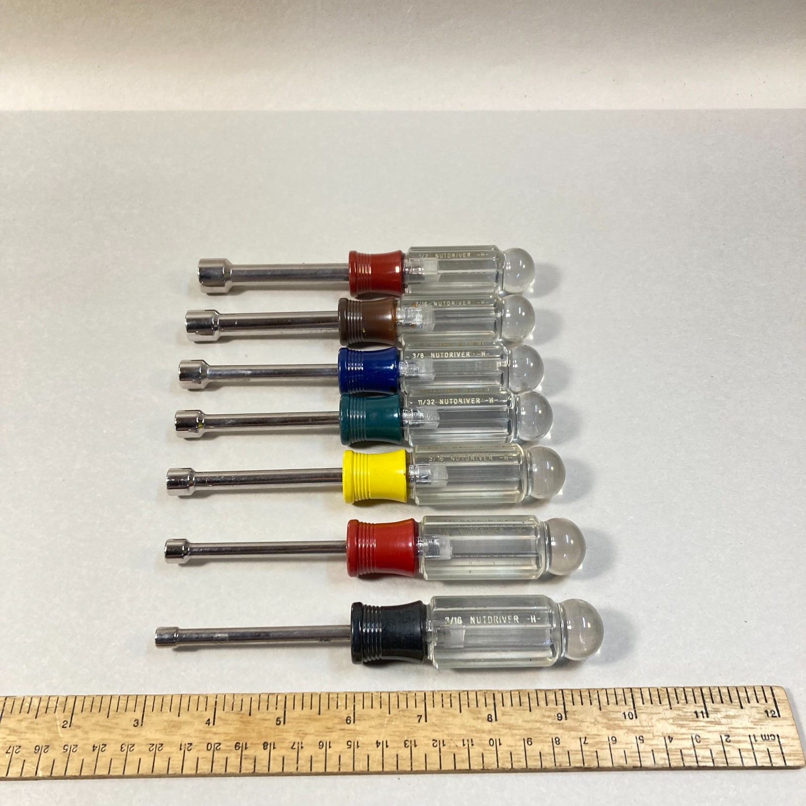 Vintage Craftsman Nut Driver Set 7 Pc SAE Ball End Color Coded USA