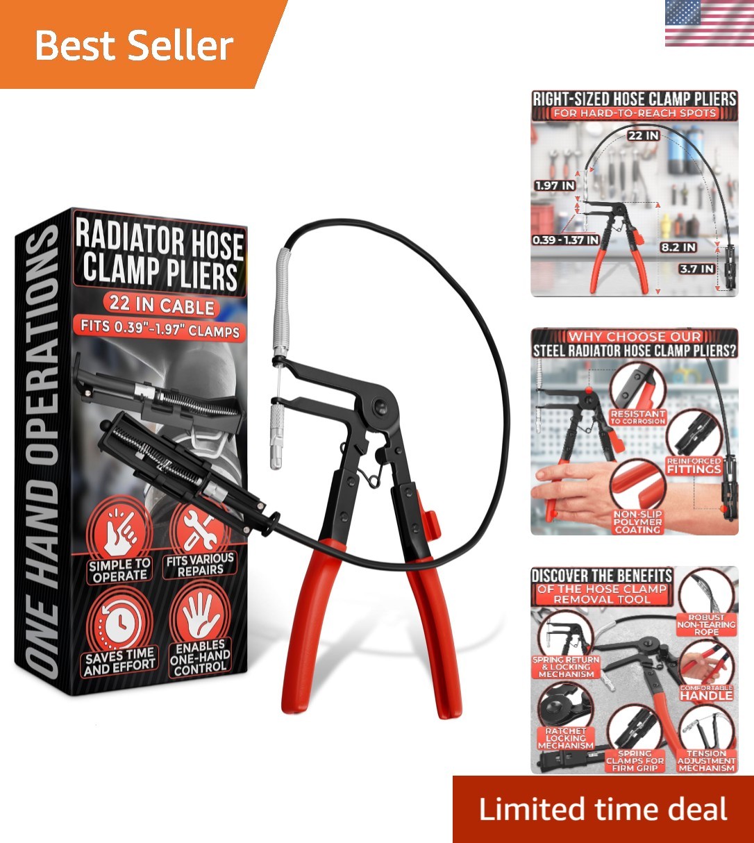 Durable Radiator Hose Clamp Pliers with Ratchet Lock for Easy One-Handed Use