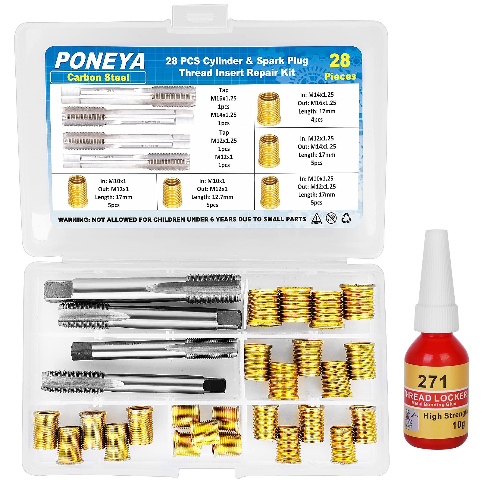 Spark Plug Thread Repair Kit, 28 PCS 4 Sizes High Speed Steel Tap and 5 Sizes…