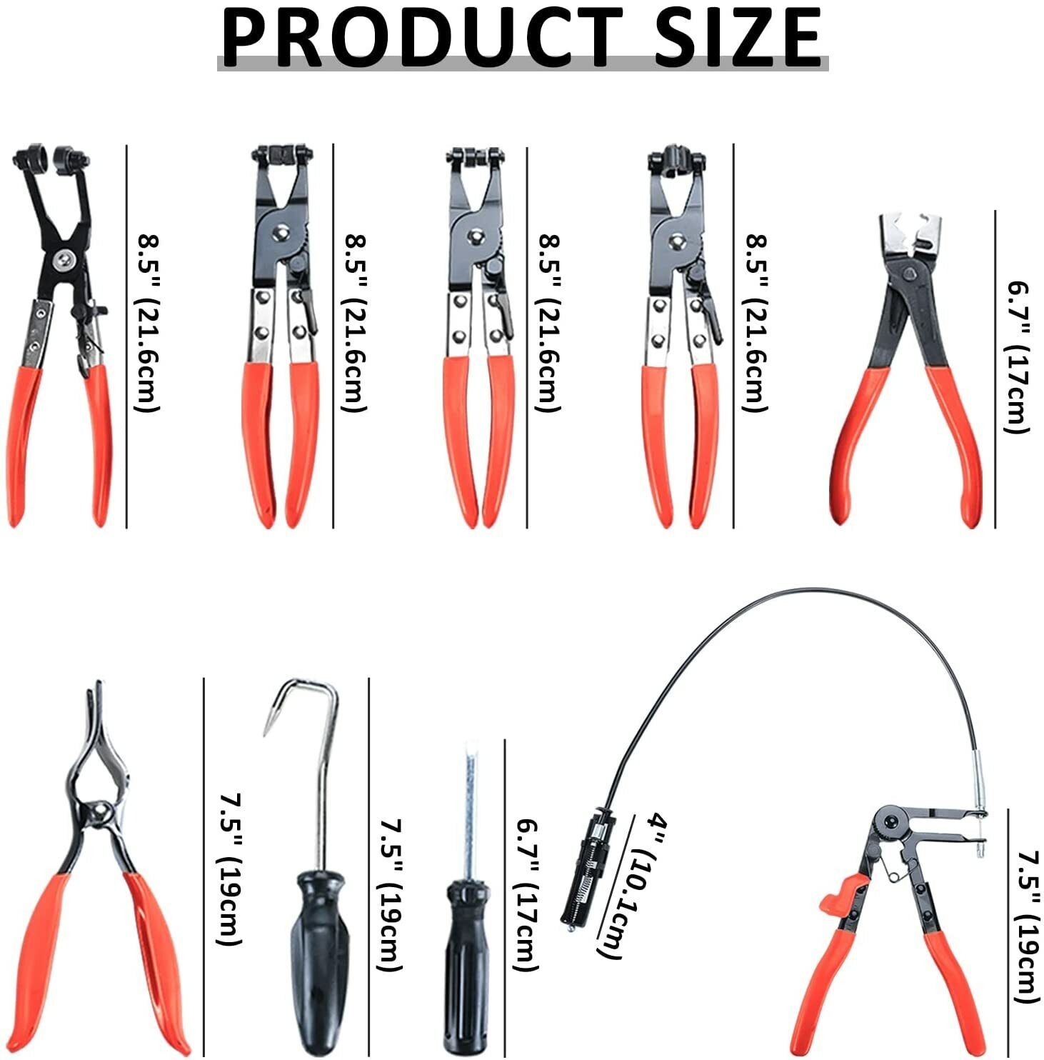 9Pc Hose Clamp Clip Remover Pliers Wire Long Reach Kit Fuel Oil Water Hose Tool