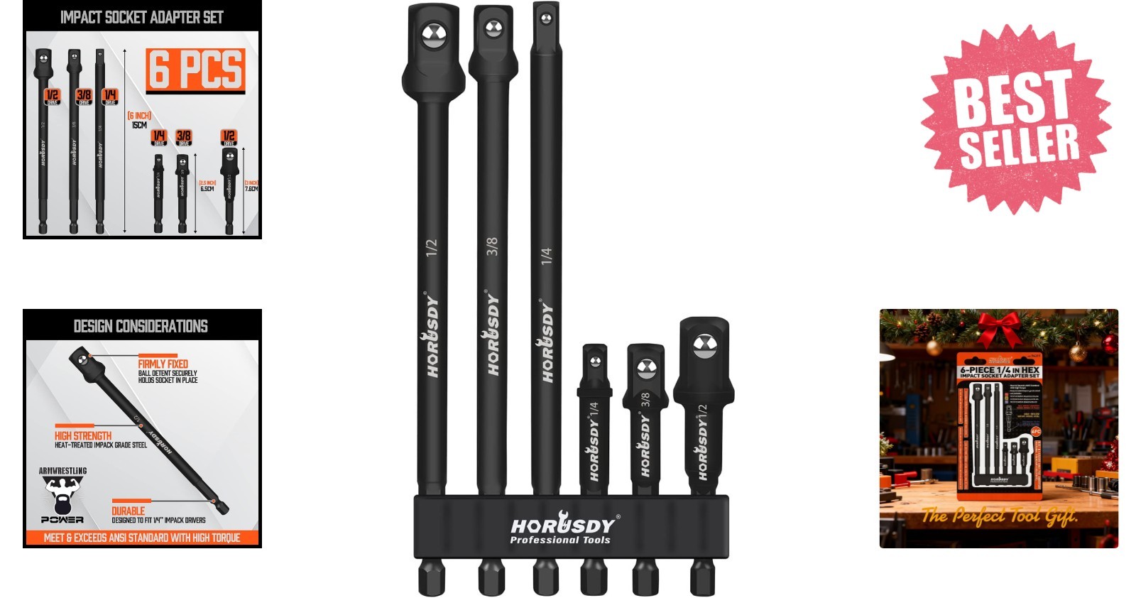 6-Piece Impact Socket Adapter Set in Chrome Vanadium – 3″ & 6″ Precision