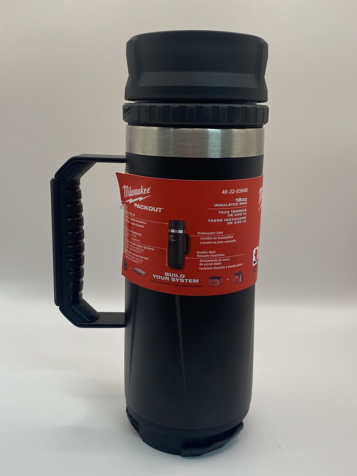 Milwaukee Packout Hot/Cold 18oz Insulated Coffee Mug w/Handle, Black 48-22-8394B