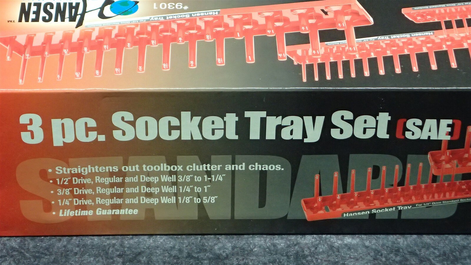 Hansen #9301 3-pc SAE Socket Tray Set 1/2″, 3/8″, 1/4″ Dr, Regular & Deep Well