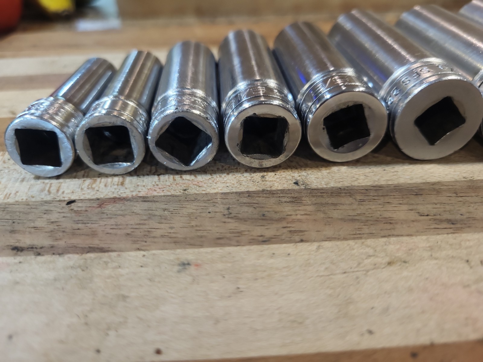 Snap-On 9 Pc. 3/8″ Dr. 6 Pt. SAE Deep Socket Set 209SFS 3/8″-7/8″ GUC 🔥 🇺🇸