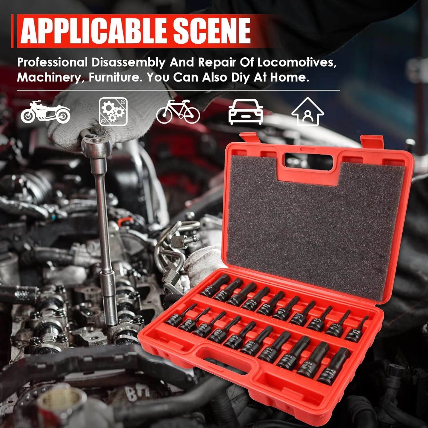 1/2″ Drive Master Impact Hex Bit Set SAE Metric Hex Head Driver Allen Bit Socket