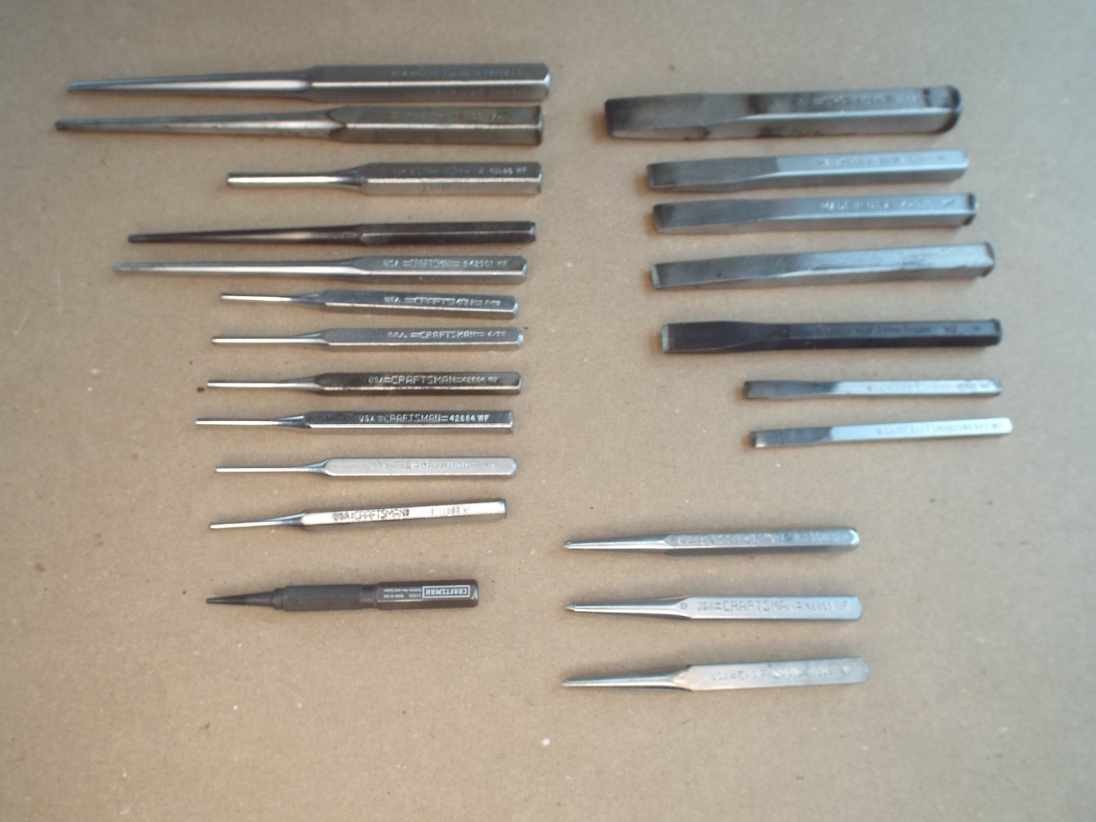 VTG 22 Pc Craftsman Chisel, Punch, Pin Punch Lot USA for Parts / Repair – (Read)