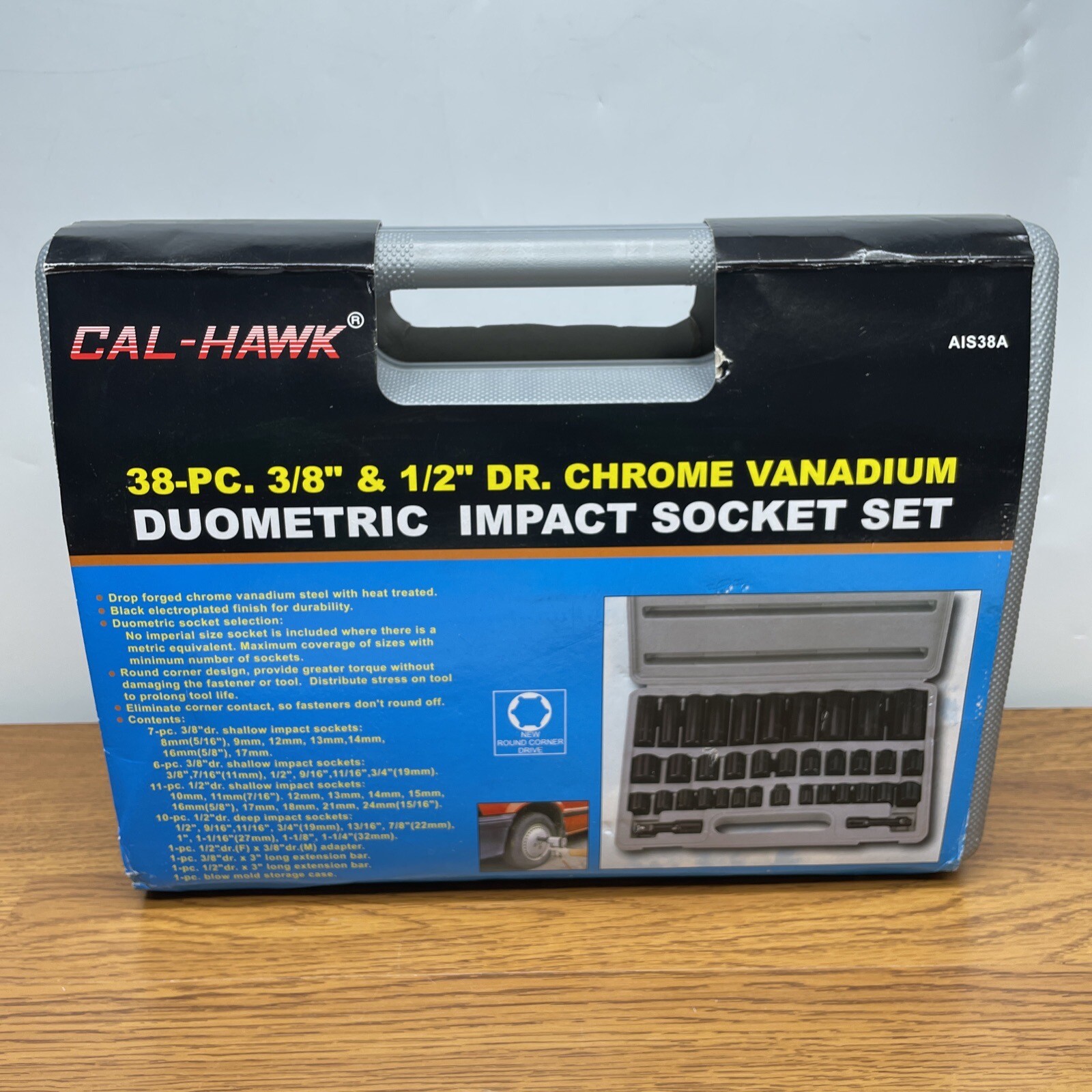 Cal-Hawk 38Pc 3/8″ & 1/2″ Dr SAE & Metric Deep & Shallow Impact Socket, AIS38A