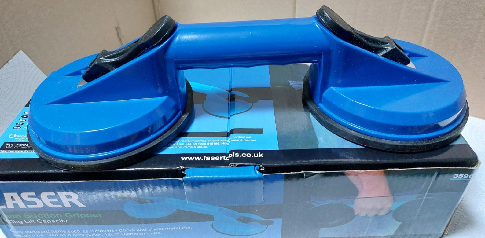 Laser Twin Suction Gripper Glass Lifter 100kg Capacity 12cm Cups Dent Puller Too